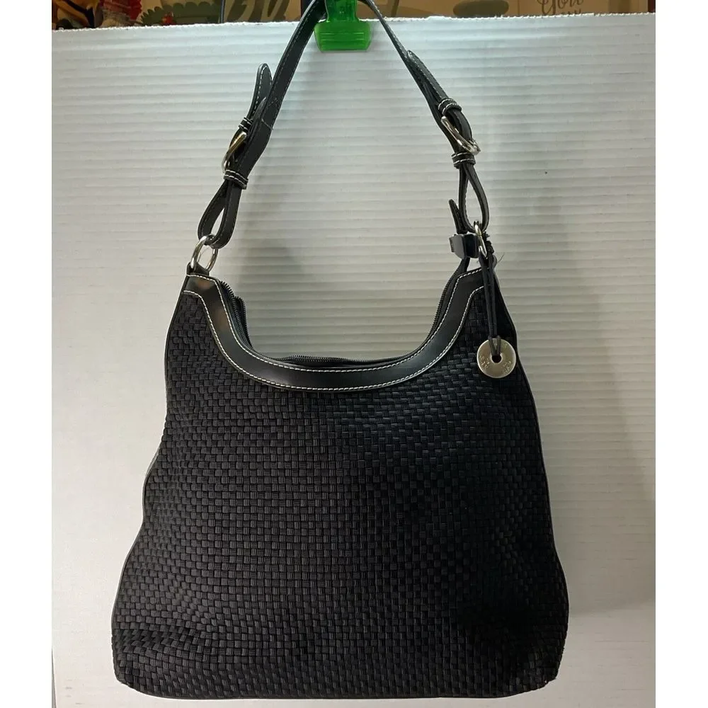 Vintage The‎ SAK Black Crochet Woven Leather Trim Hobo Shoulder Bag Purse